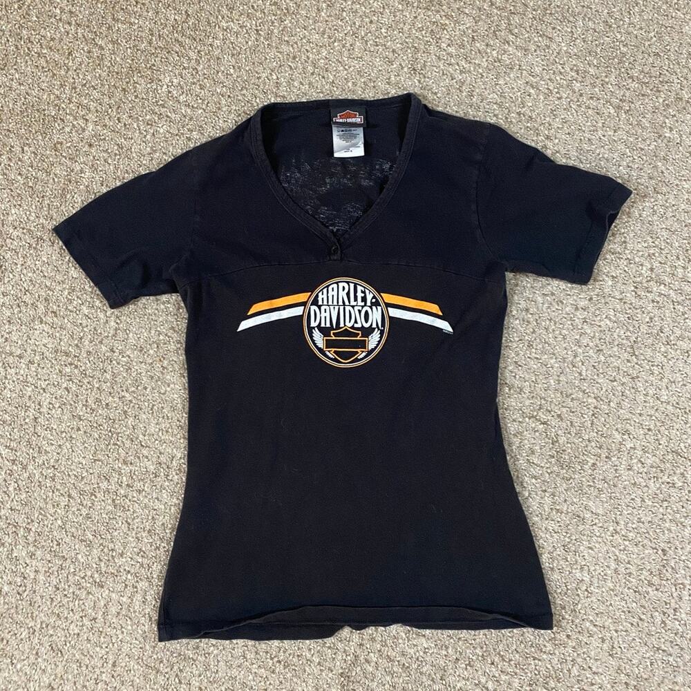 Harley Davidson Shirt Womens M USA Myrtle Beach Biker Grunge V Neck - Picture 1 of 6